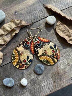 2D Acrylic Bohemian Paisley Teardrop Earrings -